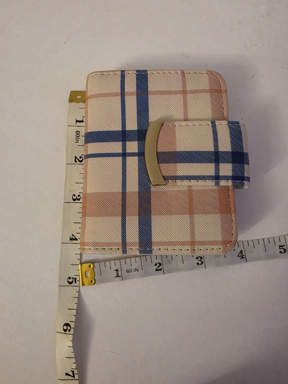 Plaid Snap Wallet in Beige, Navy & Tan - Picture 9 of 9